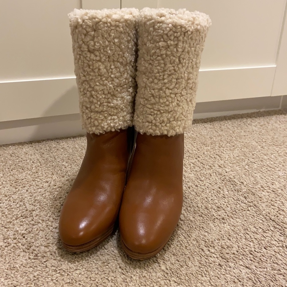 Shearling trimmed heeled boots